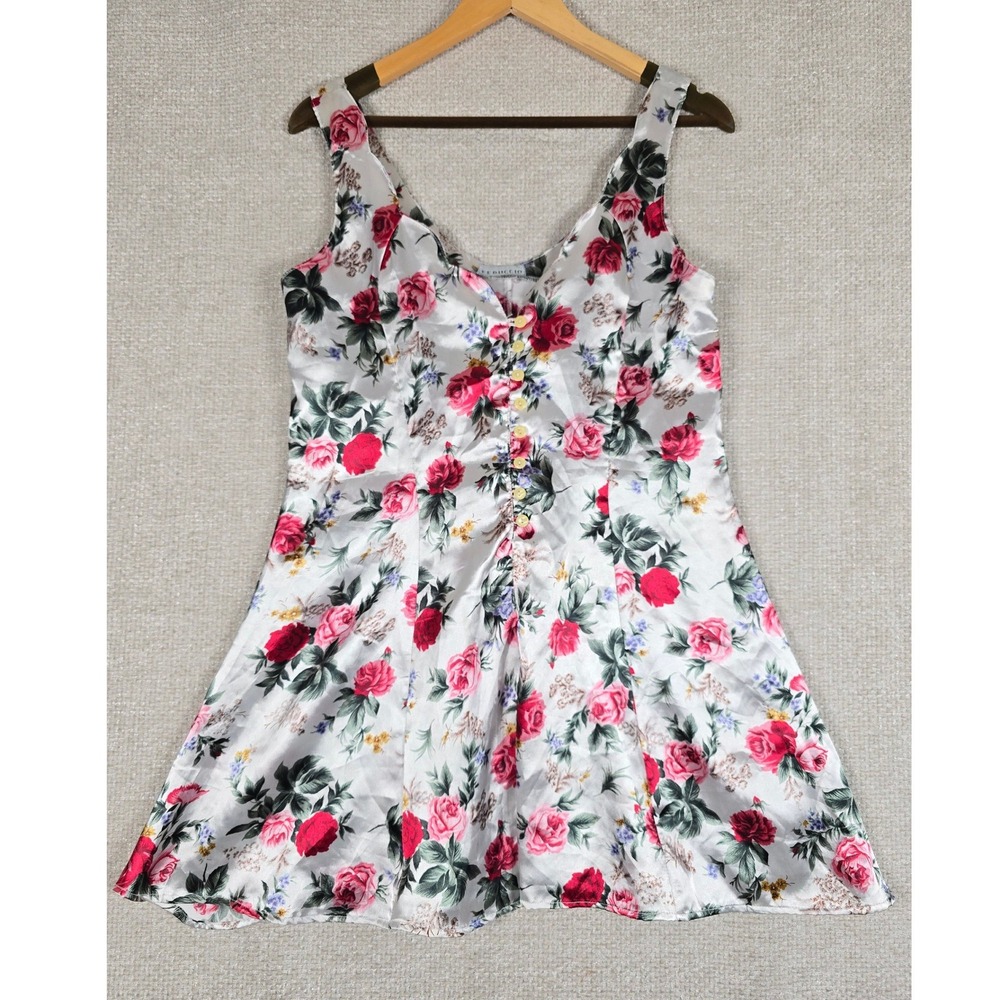 Vtg Feruccio Satin Floral Chemise Night Gown Slip Mini Dress Lingerie Sz‎ M Rose